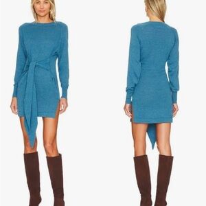 Lovers + Friends Blue Front Tie Mini Sweater Dress Women’s Size Small